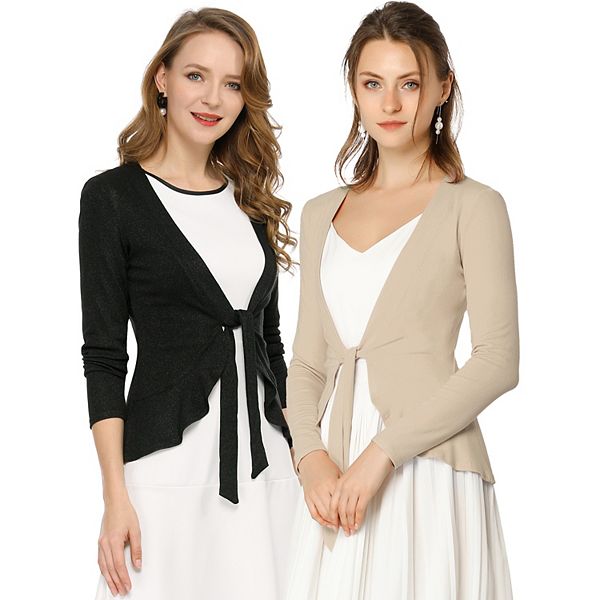 

2 упаковки женского кардигана с длинными рукавами и металлическим рюшем Allegra K, Black Camel