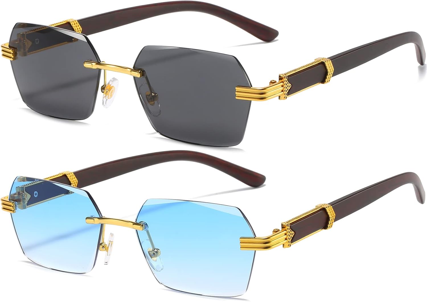 

Солнцезащитные очки AIEYEZO в стиле ретро, ​​без оправы, прямоугольные, унисекс, винтажные, безрамочные, модные, квадратные, тонированные, 2 Pack (Gold/Grey + Gold/Blue Gradient)