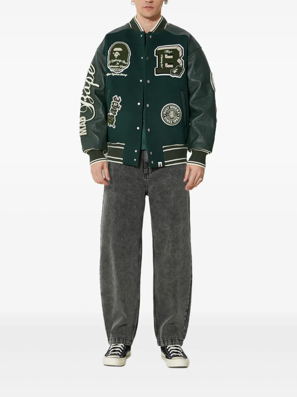 

Бомбер со вставками A BATHING APE, зеленый