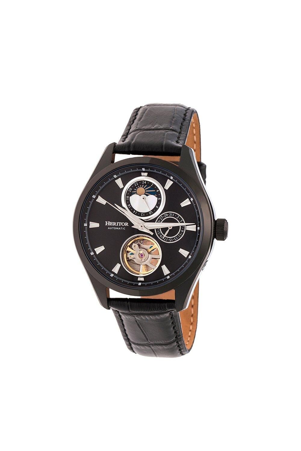 

Часы Heritor Automatic Sebastian Semi-Skeleton с кожаным ремешком, черный