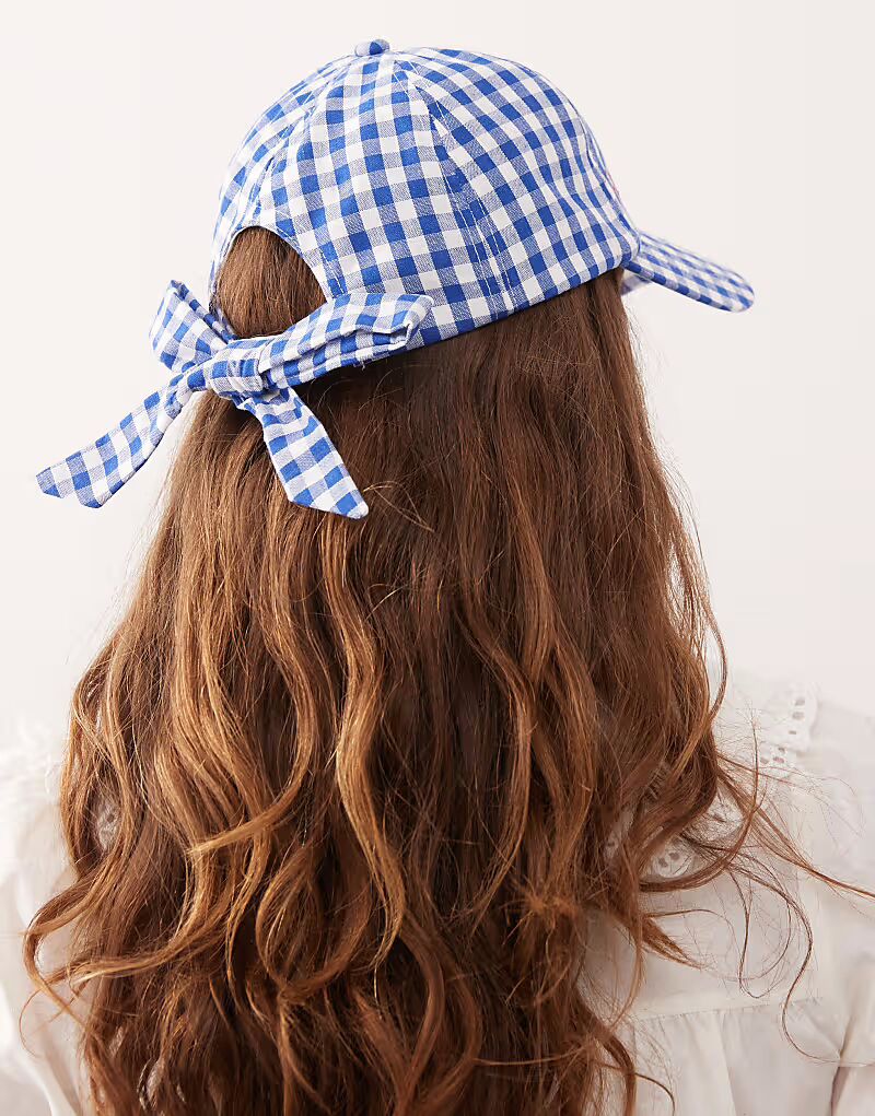 

Кепка с бантом сзади и логотипом в синюю клетку Reclaimed Vintage