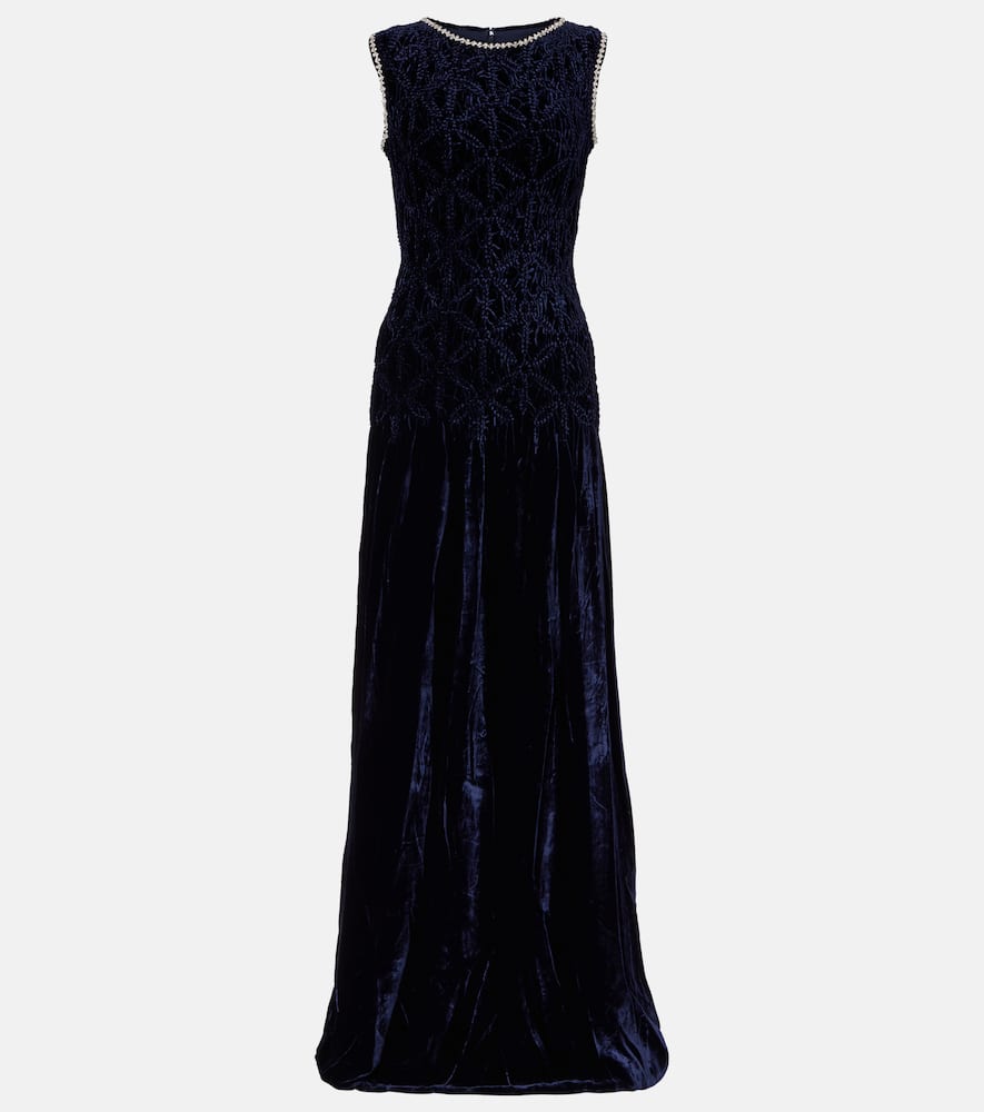 

Расшитое бархатное платье Costarellos, Navy Blue 173