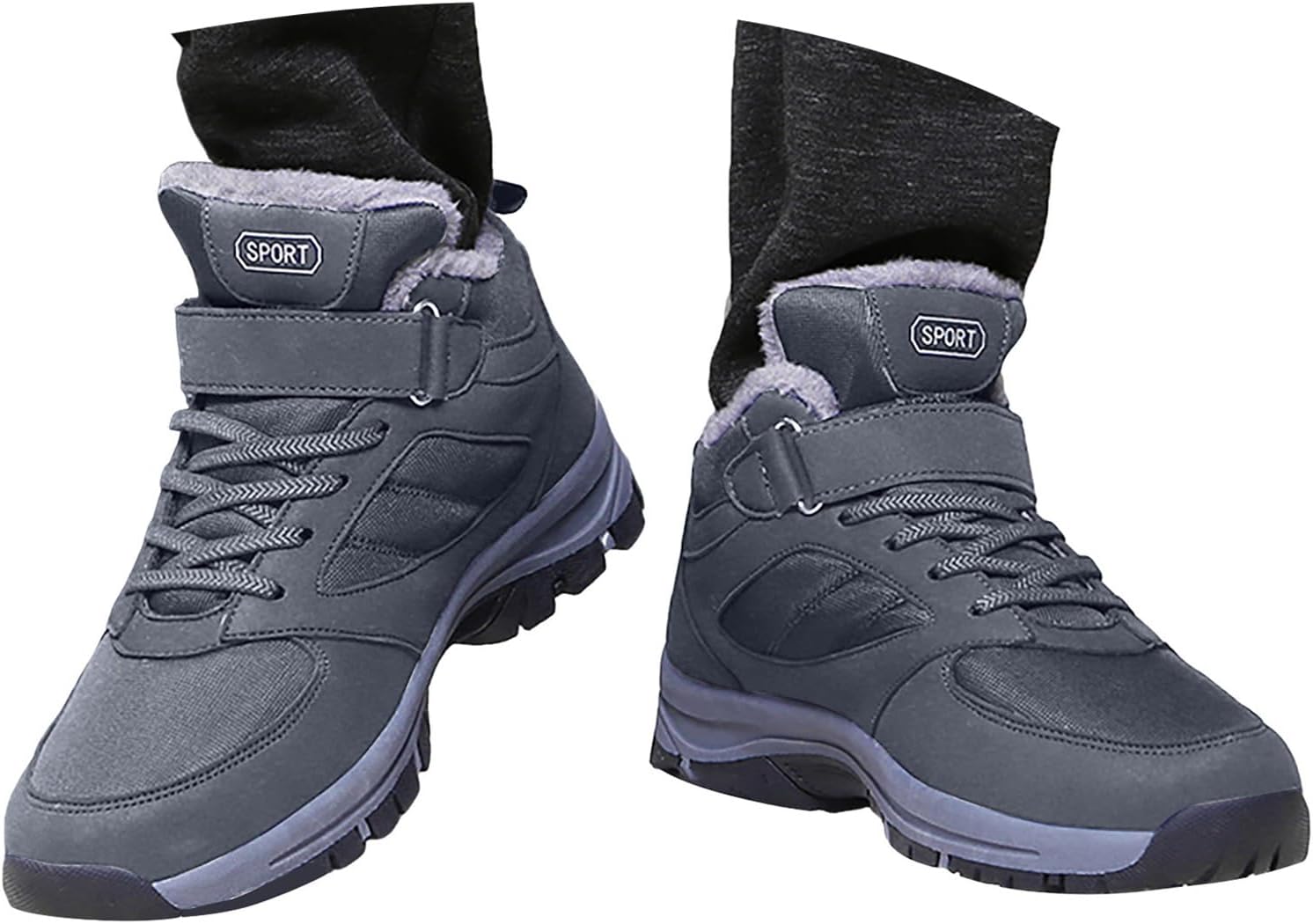 

зимние ботинки для женщин и мужчин, водонепроницаемые, утепленные мехом, с платформой и ребристой подошвой Jyswoshoe, серый