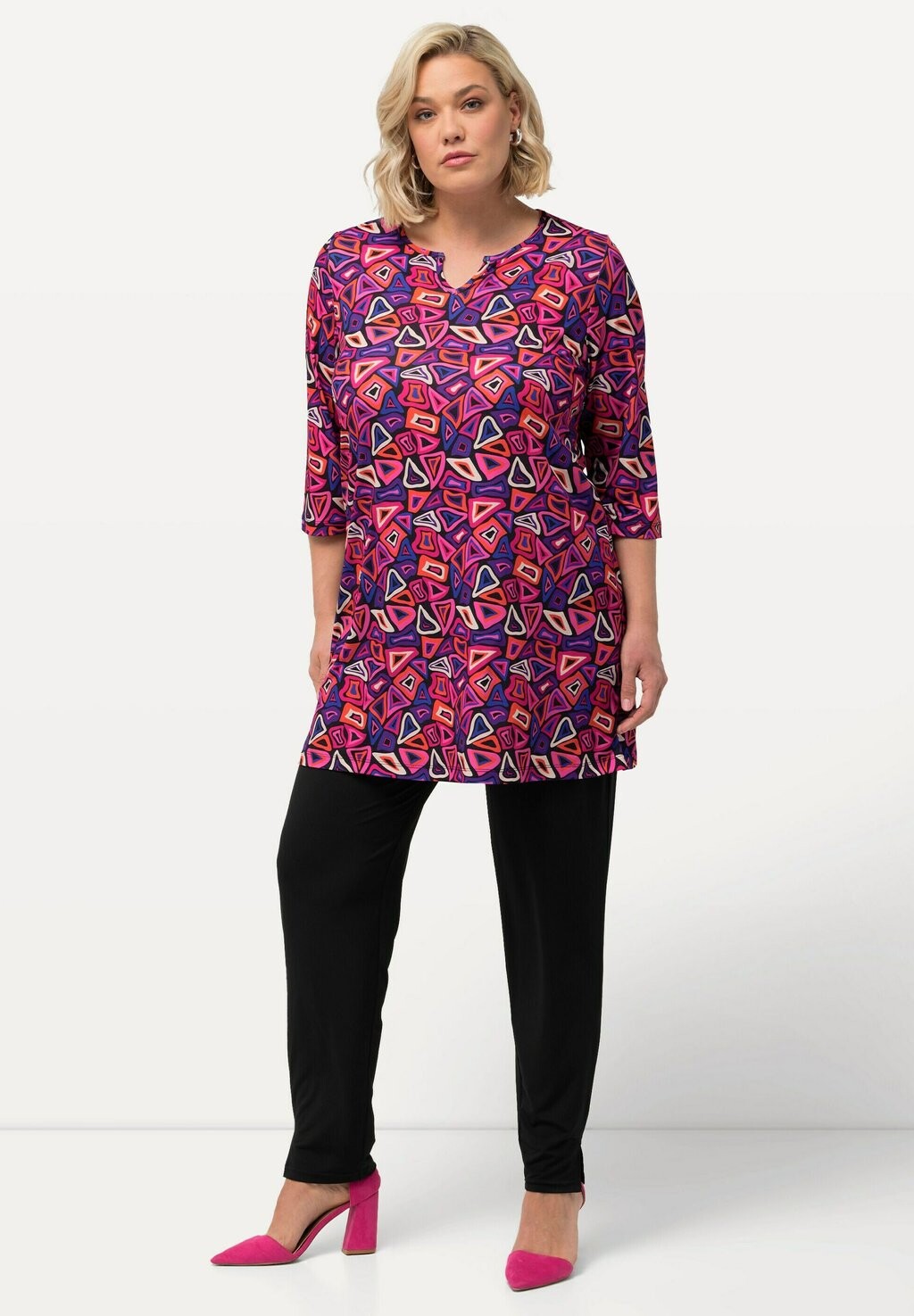 

Топ с длинными рукавами MATTE GRAPHIC PRINT SWING VENTED Ulla Popken, розовый