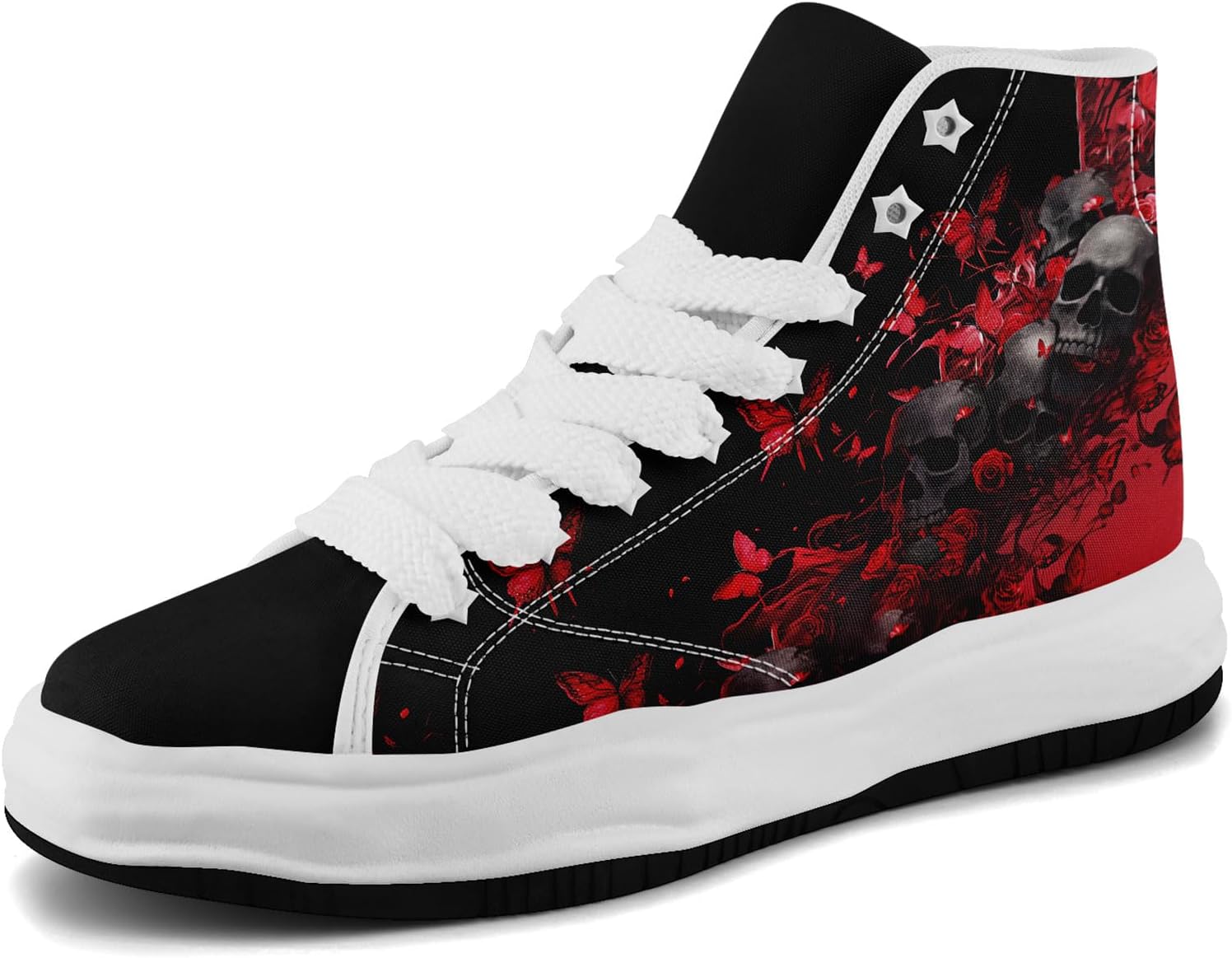 

Высокие кеды из холщовой ткани с черепами для мужчин и женщин, повседневная и комфортная обувь для скейтбординга, готический дизайн, противоскользящие теннисные кроссовки Coolcustomize, красный