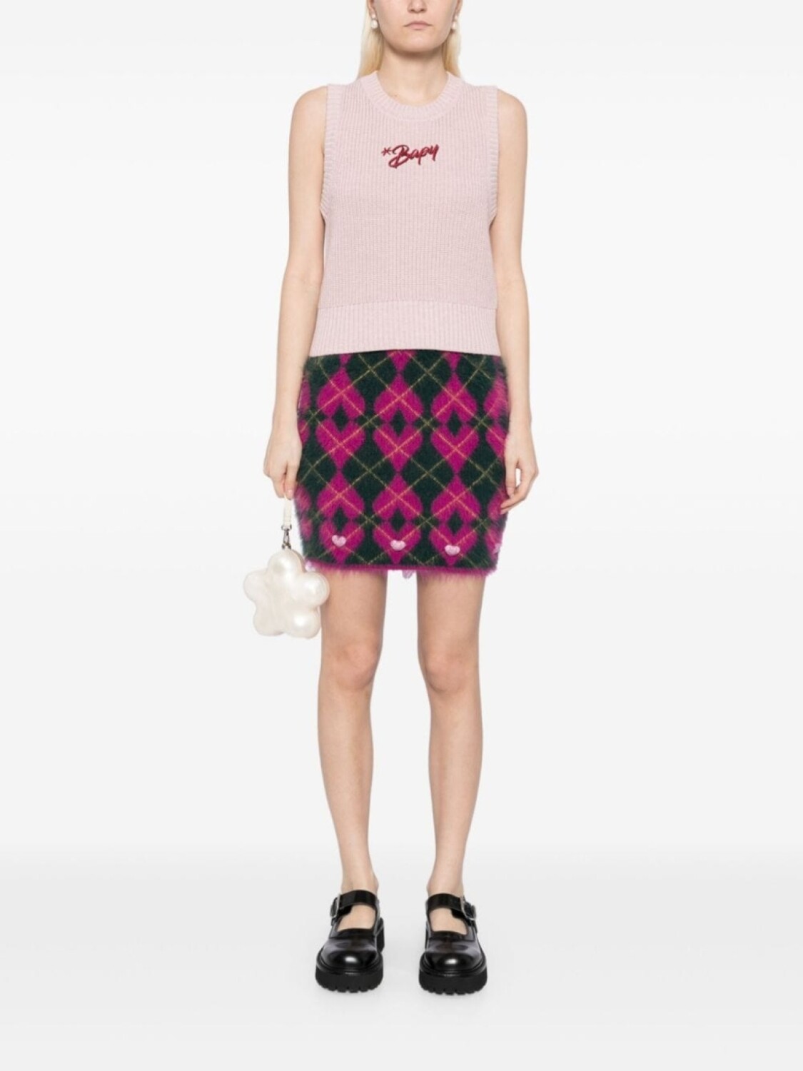 

BAPY BY *A BATHING APE трикотажный топ с вышитым логотипом, розовый