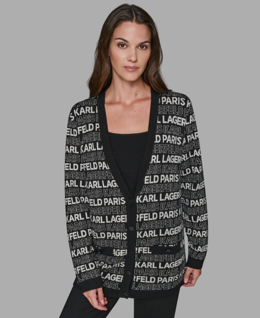 

Женский кардиган с V-образным вырезом KARL LAGERFELD PARIS, Black/Soft White