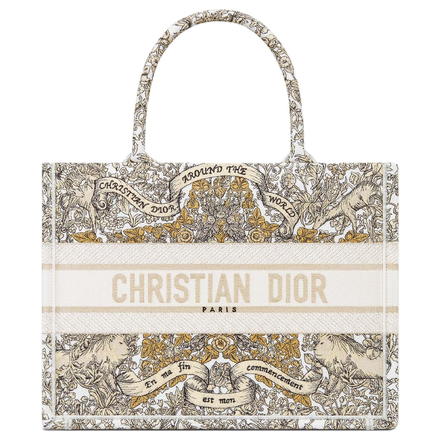 

DIOR Сумка BookTote из хлопка с кожаной отделкой, шоппер, женская сумка Medium Milk White