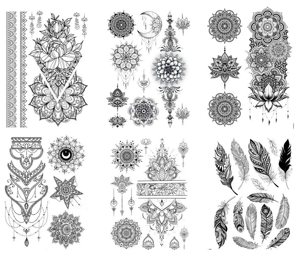 Набор переводных татуировок «Перо Мандала» Kira 6 Beyondtattoos