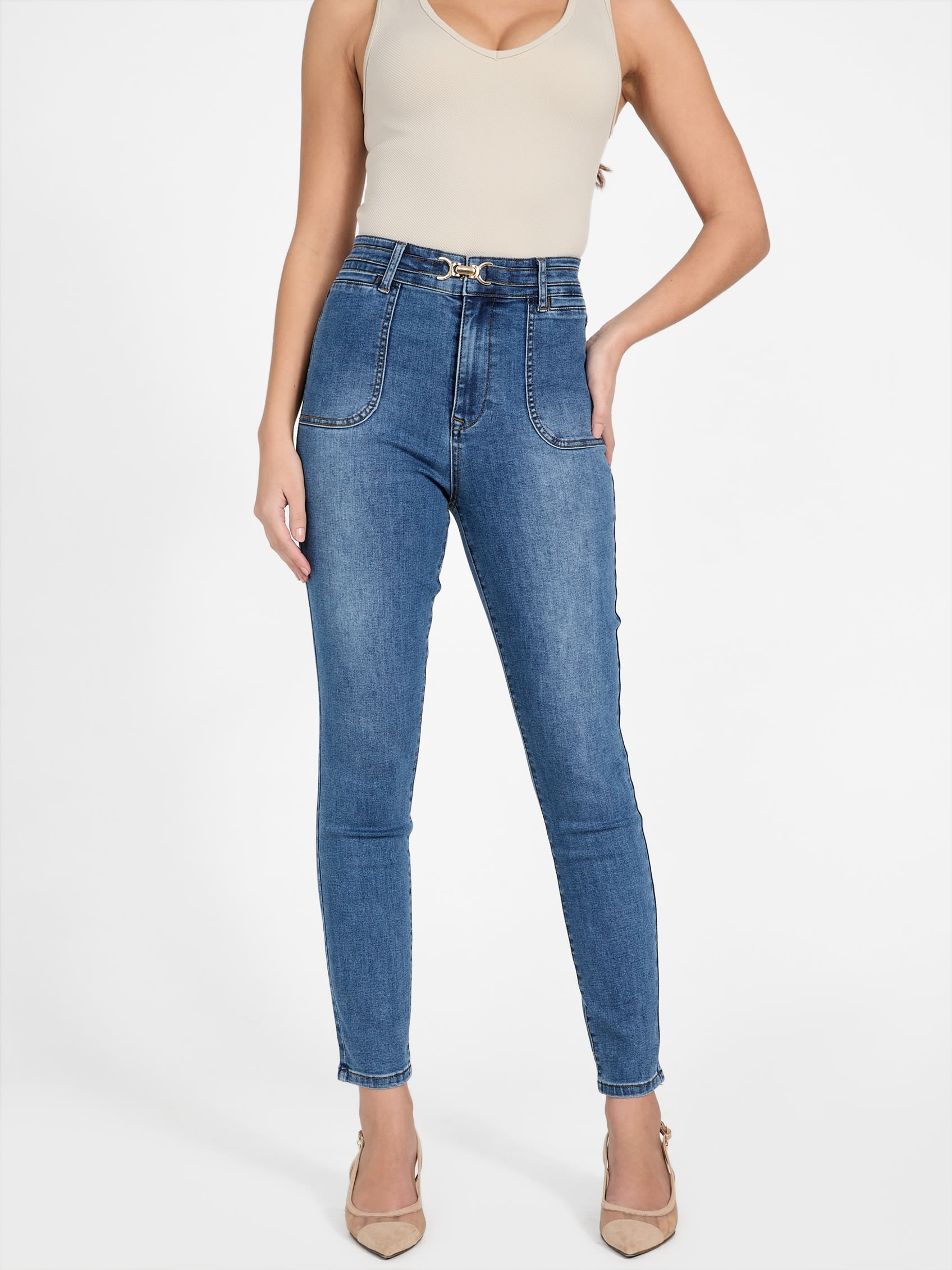 

Узкие джинсы Eco Dahlia с высокой посадкой Guess Factory, цвет medium wash