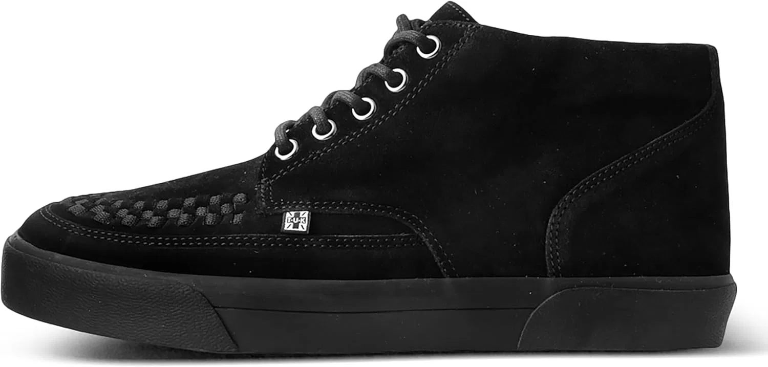 Кроссовки TUK Mid Top Creeper Trainers - Мужская и женская обувь - Стиль "шайба", "готика" и "рокер", кожаные и замшевые, на шнуровке T.U.K, Black (Black Suede) — фото 3
