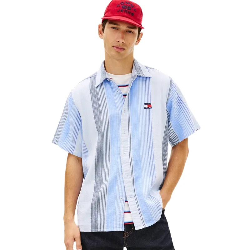 Рубашка мужская в светло-серо-голубую полоску C3Q Lapel Moderate Tommy Hilfiger, Light Blue Gray Stripes C3Q — фото 4