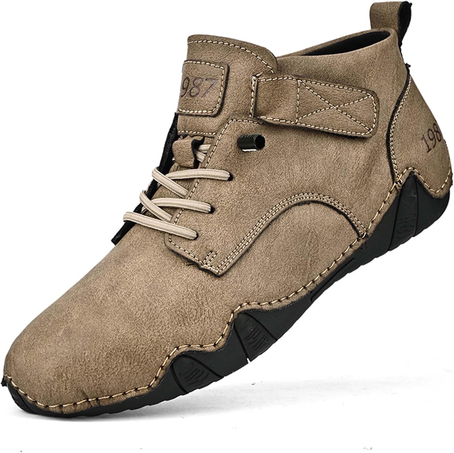 

Мужские премиальные прогулочные туфли из коровьей кожи, средней высоты, повседневные кроссовки, плоская обувь для вождения, ручная строчка, удобные, мягкие, нескользящие, долговечные, подходят для всех сезонов Generic, бежевый