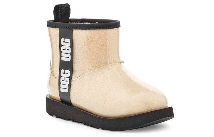 Зимние ботинки UGG Classic Clear Mini II Large LOGO Fleece Lined Big Boys Beige, кремовый — фото 3