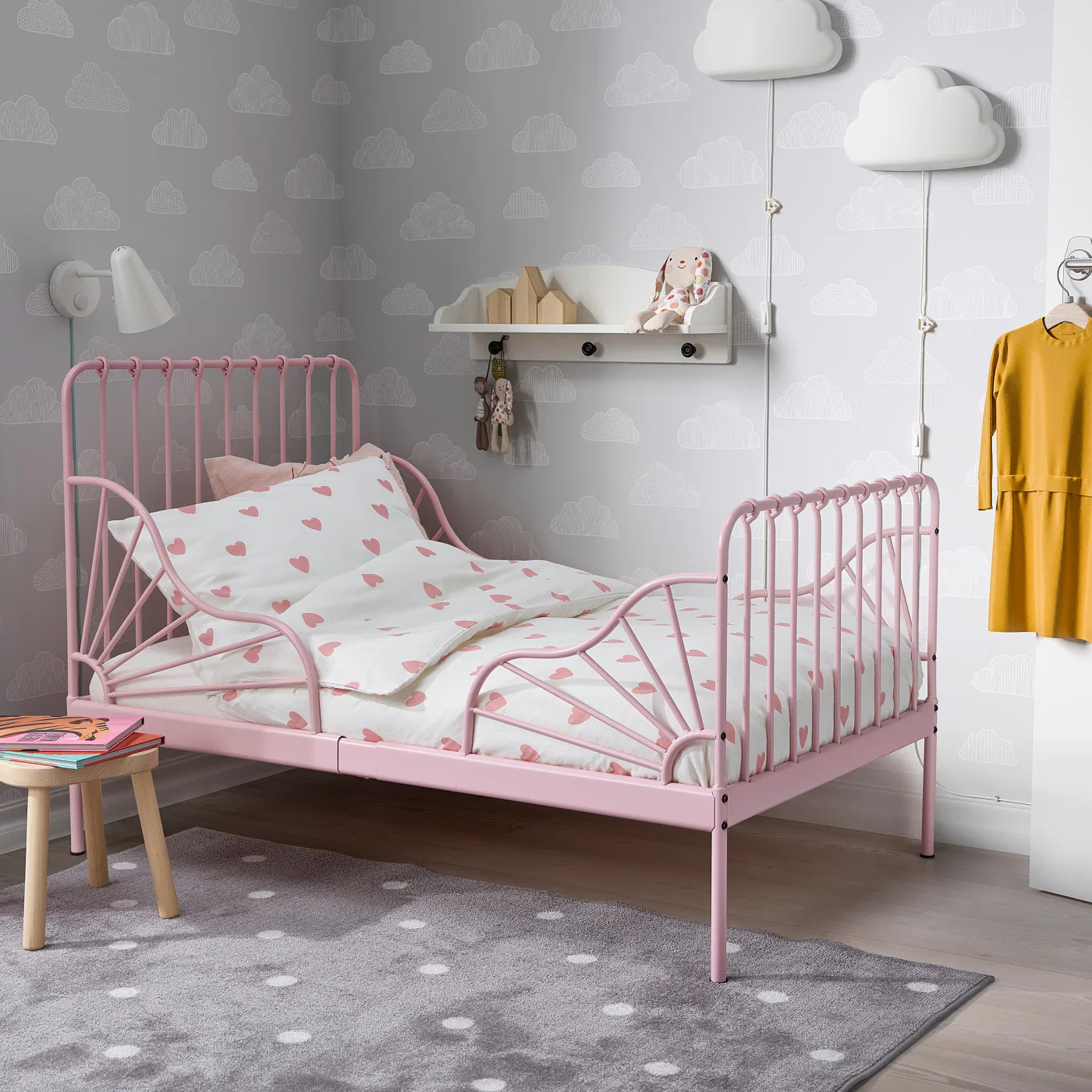 Раздвижная кровать IKEA MINNEN, 80x200 см, розовый — фото 2
