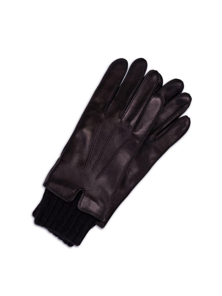

CASH-MERE.CH Кожаные перчатки с утеплителем для запястий и возможностью подключения сенсорного экрана, черного цвета