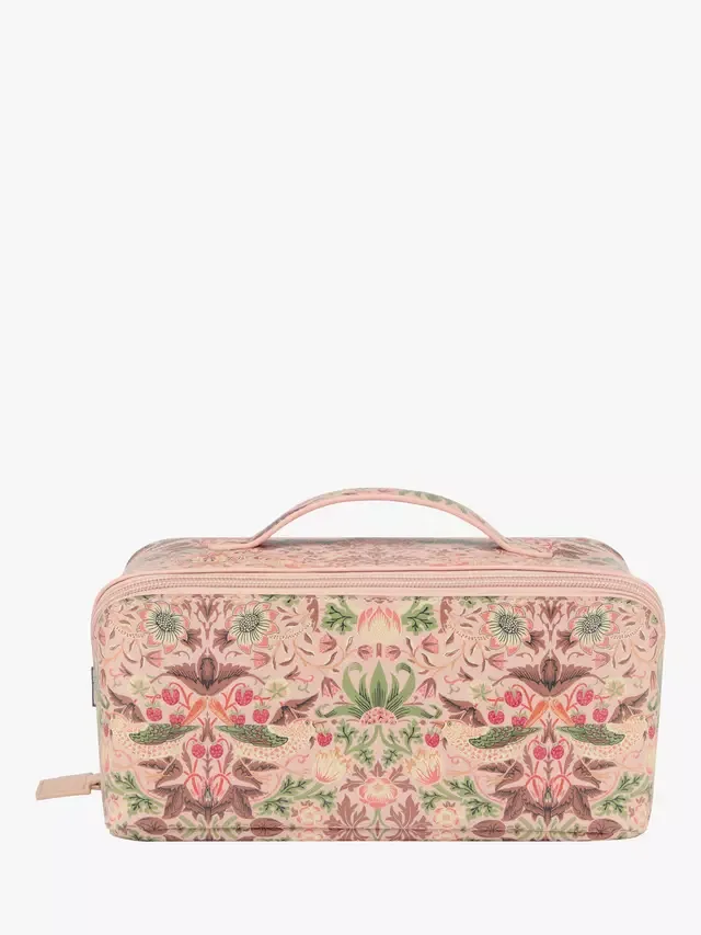 Косметичка Strawberry Thief в разложенном виде, розовая клубника William Morris At Home