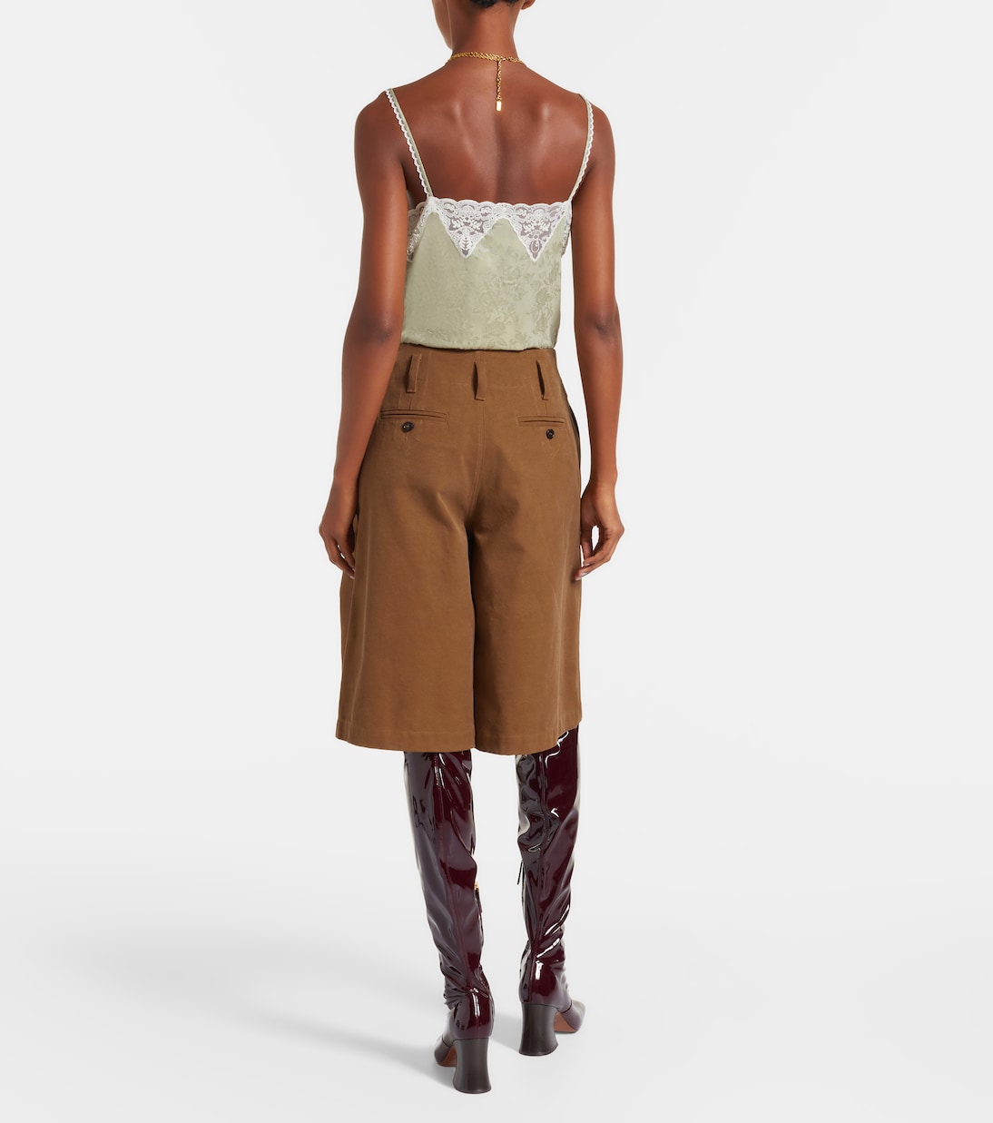 Бермуды из хлопчатобумажной ткани с высокой талией Chloé, Mustard Brown — фото 3