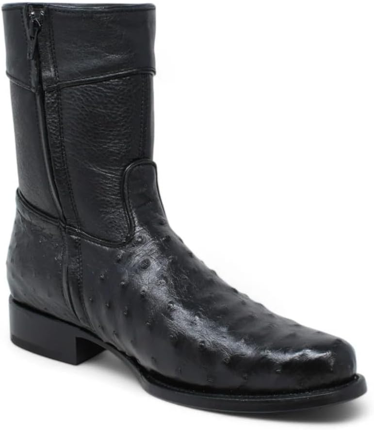 

Мужские оригинальные черные экзотические ковбойские ботинки из кожи страуса с полной щетиной, короткие до щиколотки, с круглым носком и молнией Generic