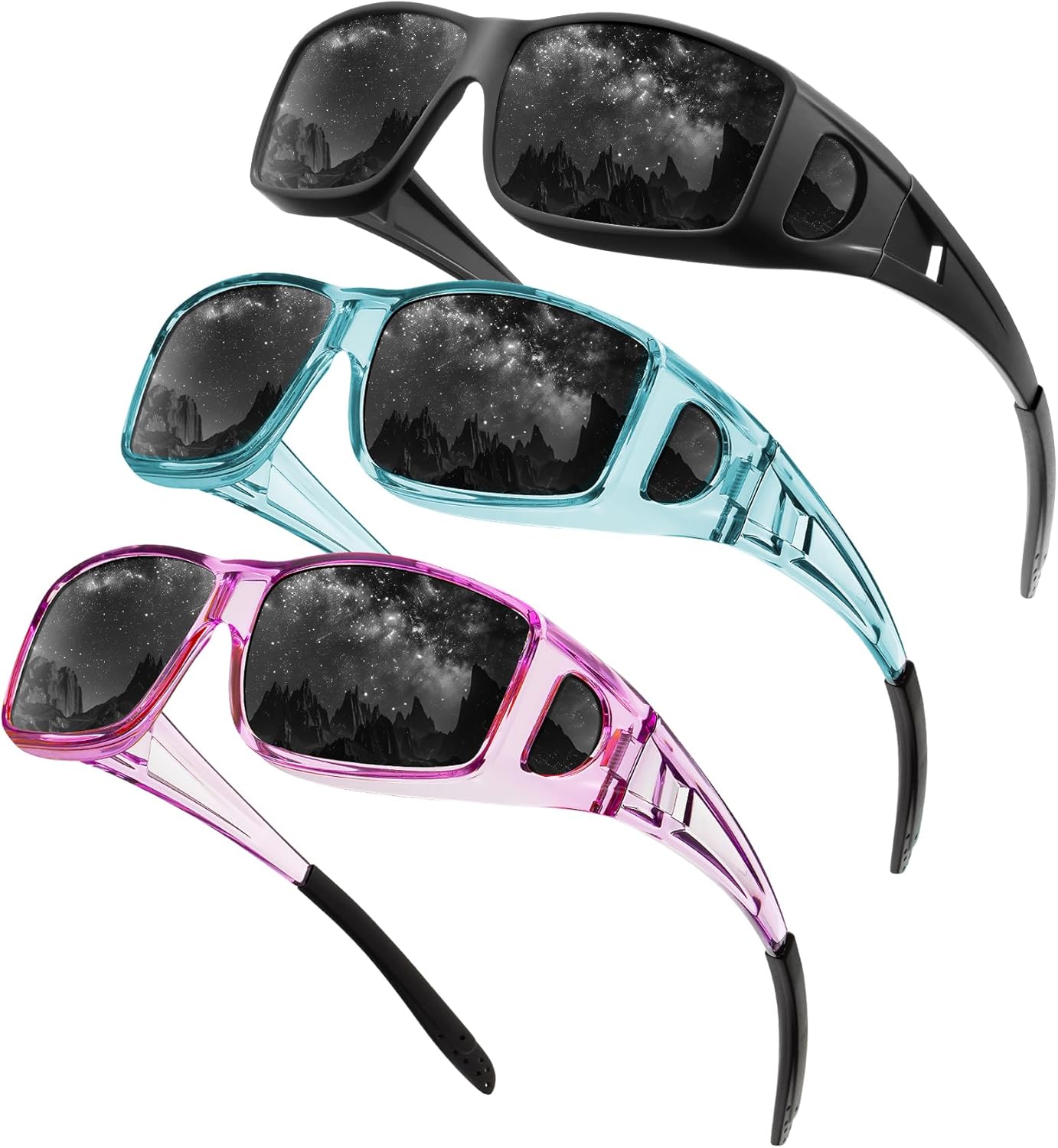 

Очки ночного видения, надеваемые поверх очков, для мужчин и женщин, с обтекаемыми антибликовыми линзами HD для ночного вождения QALLY, B09-matte Black/Clear Blue/Clear Purple