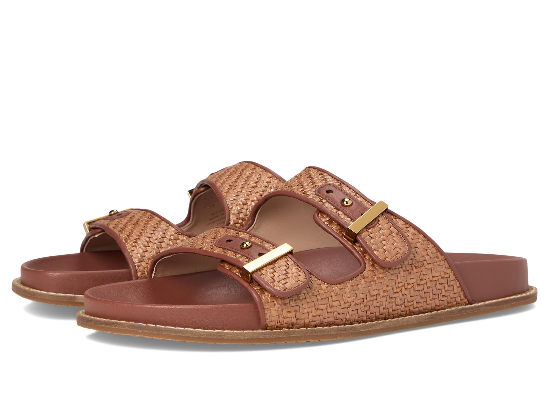Сандалии Cole Haan Marisol Footbed Sandals, цвет Tan Raffia/Dark Cuoio Leather