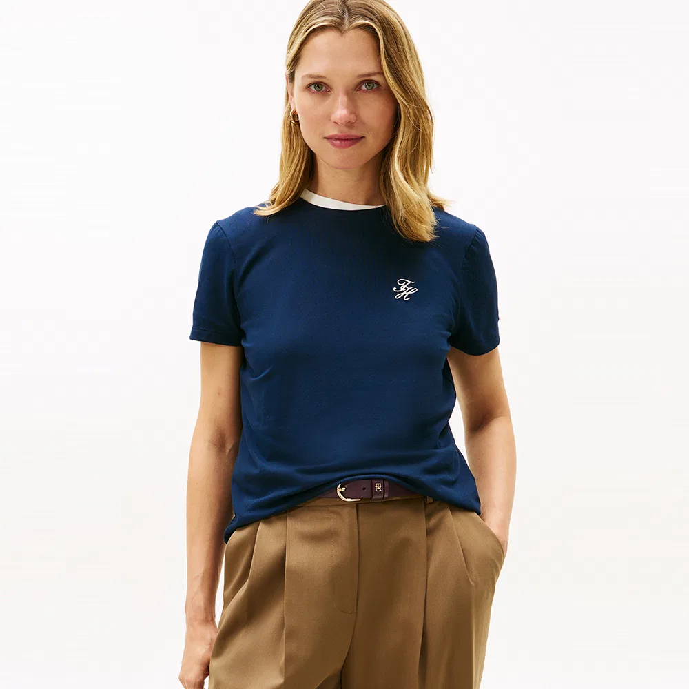 Женская футболка с вышитым логотипом Script тёмно-синяя от Tommy Hilfiger Women