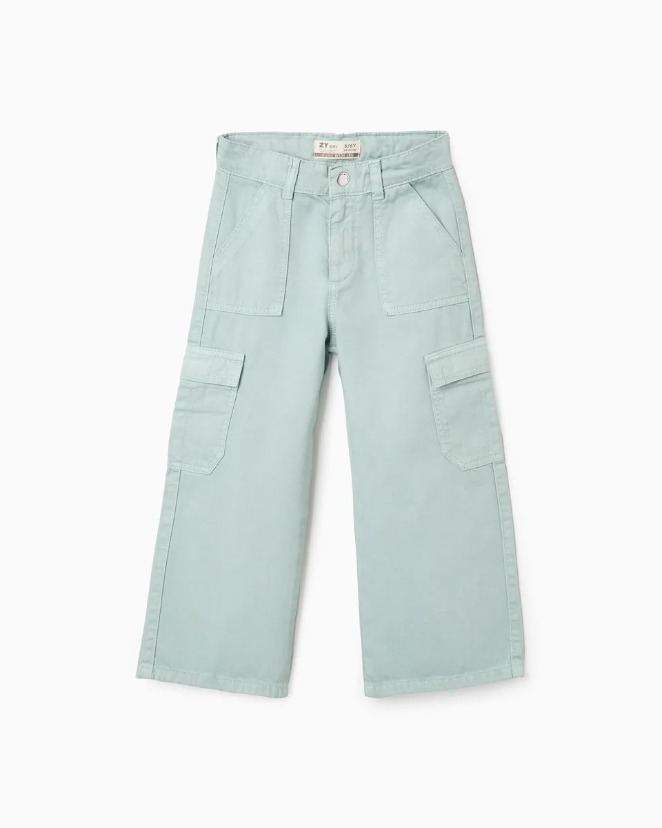 

Детские брюки из саржи с широкими штанинами и карманами карго Zippy, светло-зеленый