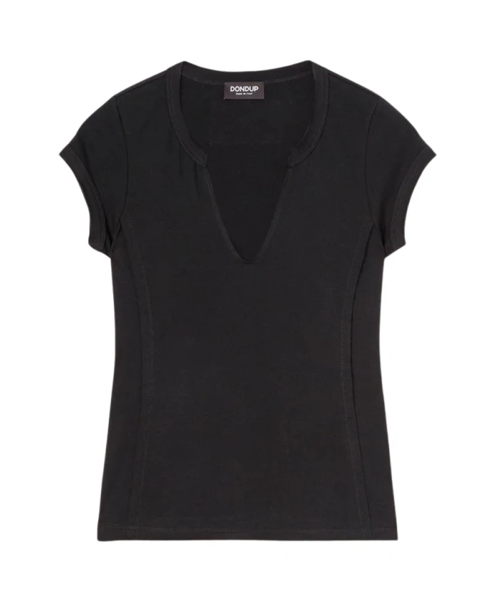 

Хлопковая футболка с V-образным вырезом и короткими рукавами Dondup, черный