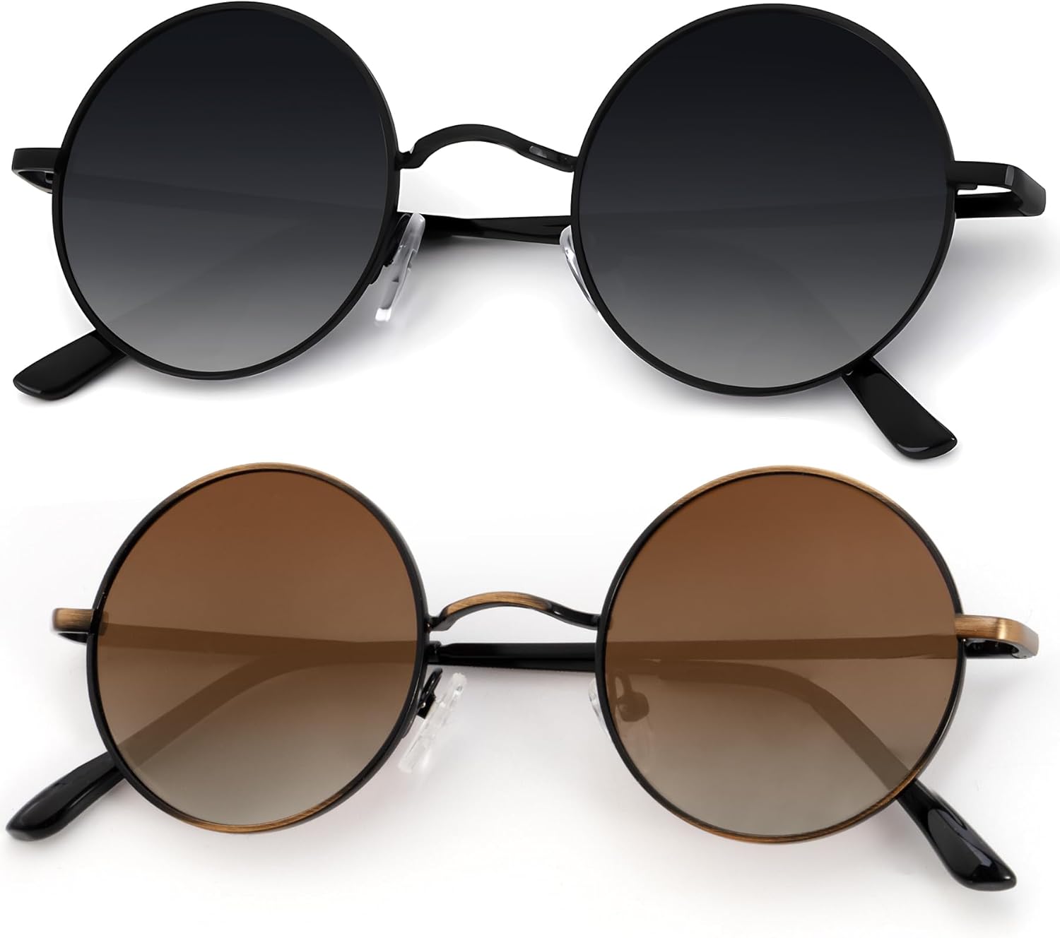 

Круглые поляризованные солнцезащитные очки KALIYADI для мужчин и женщин в стиле ретро с металлическим ремешком и эффектом хиппи, защита от УФ-излучения, B30-black Frame Gradient Black Lens + Bronze Frame Gradient Brown Lens