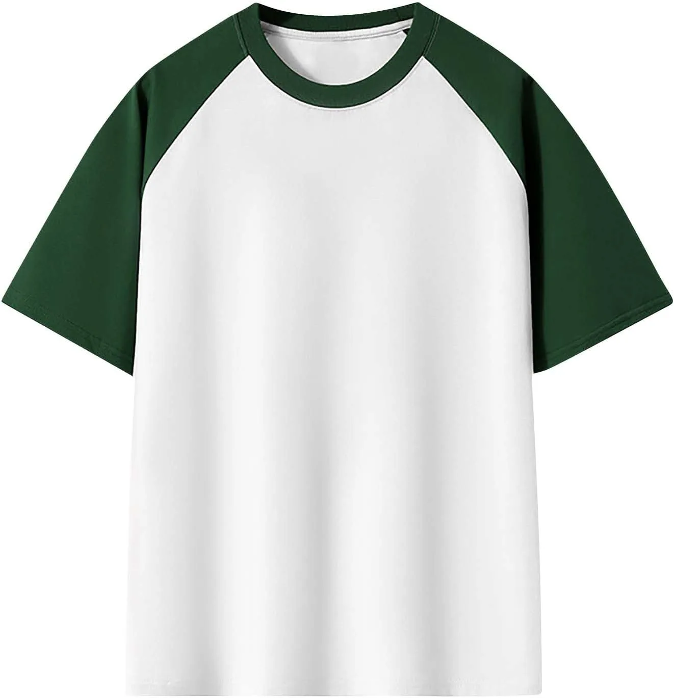 Мужская футболка с коротким рукавом Color Block Crew Neck Casual Tee 2026 Fashion Trendy Raglan Loose Comfy Sports Generic, зеленый