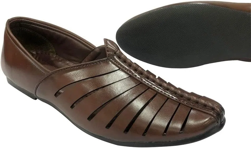 Shoe Bazar Мужские дышащие коричневые модные низкие туфли-джутти в индийском этническом стиле — фото 4