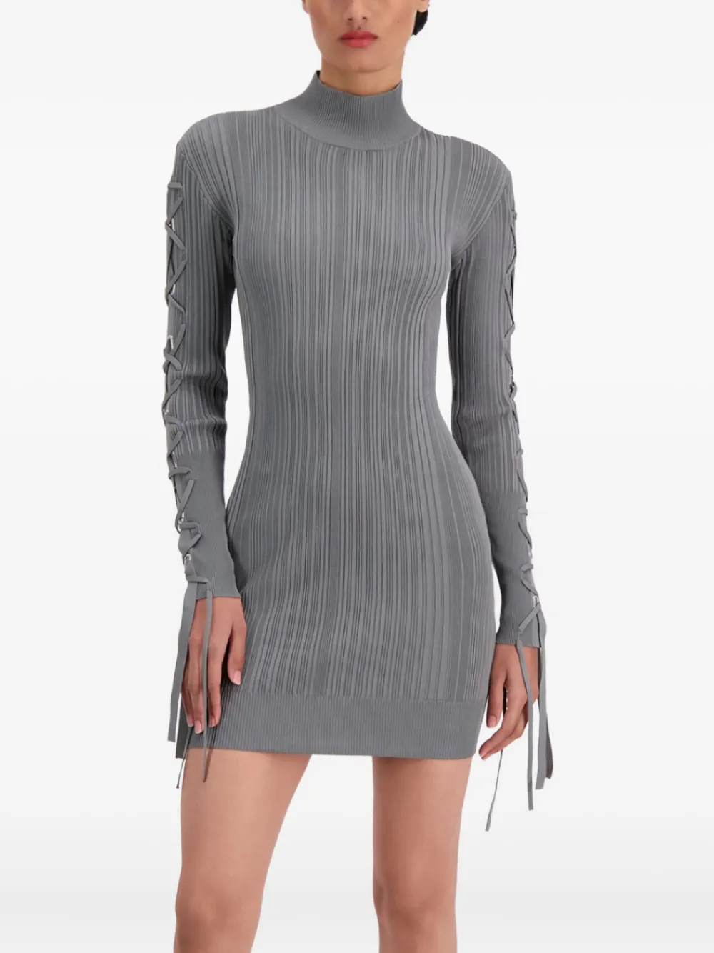 

Трикотажное мини-платье с завязками Hervé Léger, серый