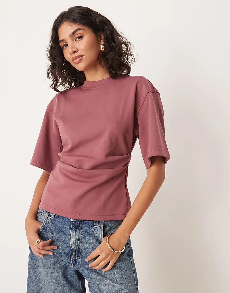 

Футболка с корсетом ASOS DESIGN интерлок темно-розового цвета