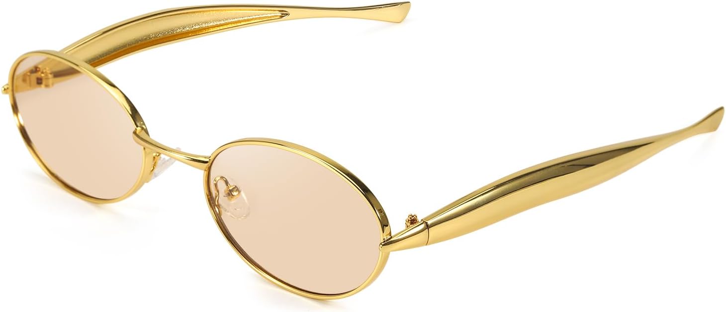 

Солнцезащитные очки SODQW Retro Oval для женщин, винтажные круглые солнцезащитные очки с золотистыми металлическими дужками, защита UV400, цвет 2025 мм, A06- Gold/Champagne