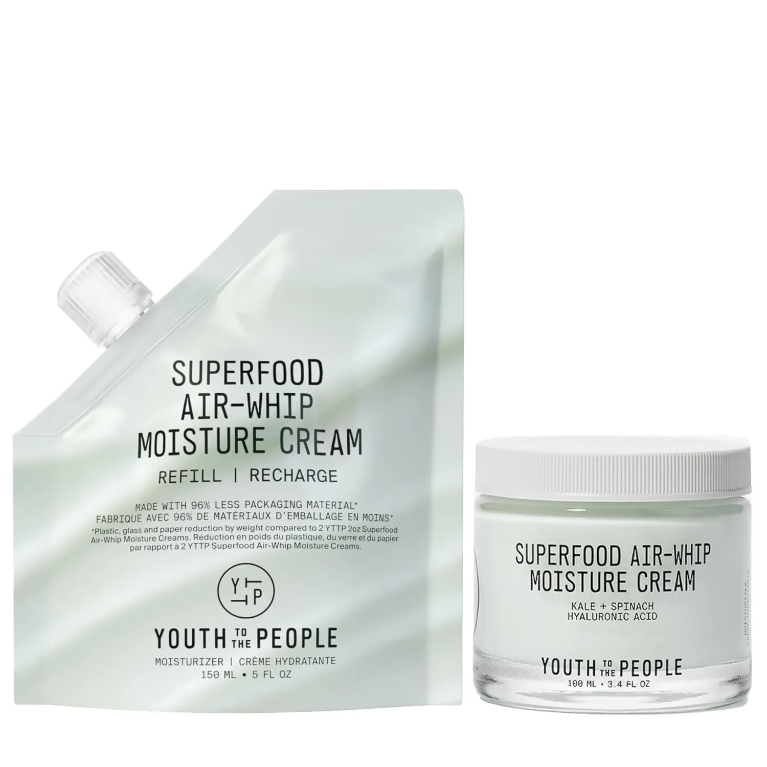 Набор Youth To The People Superfood Air-Whip Moisturizer Refill Bundle - увлажняющий крем с капустой кале, зеленым чаем и гиалуроновой кислотой (60 мл + 150 мл)