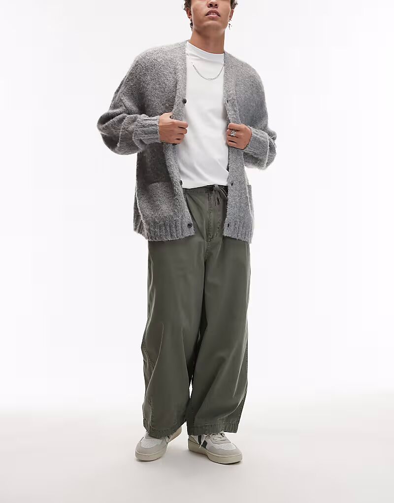 

Укороченные брюки Topman twill oversize цвета хаки