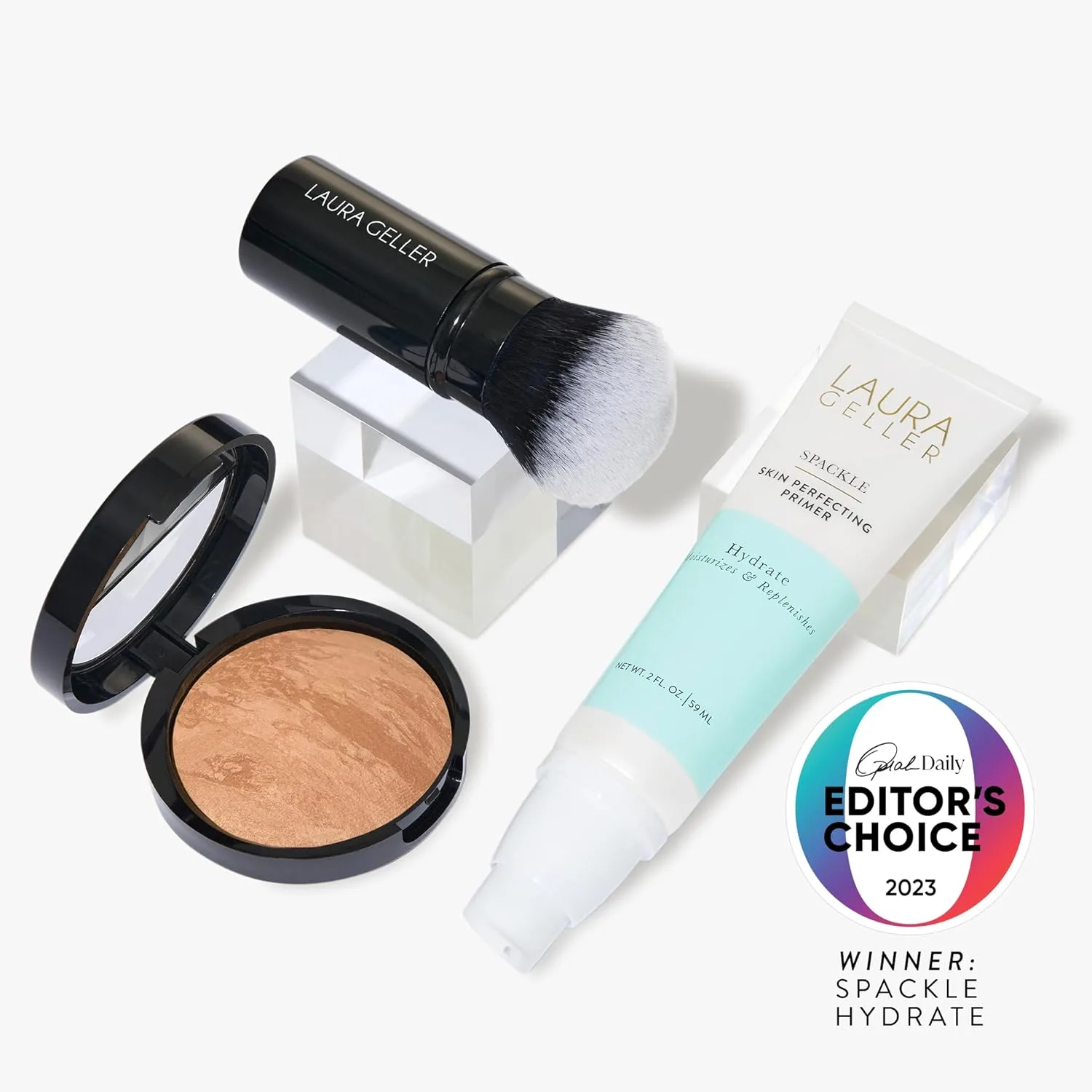Набор для макияжа лица LAURA GELLER NEW YORK Face the day Kit (3 PC) - тональная основа Balance-n-Brighten, Golden Medium + праймер для выравнивания кожи Spackle Skin Perfecting Primer, Hydrate + круглая кисть для макияжа Airbrush Round, Golden... — фото 2