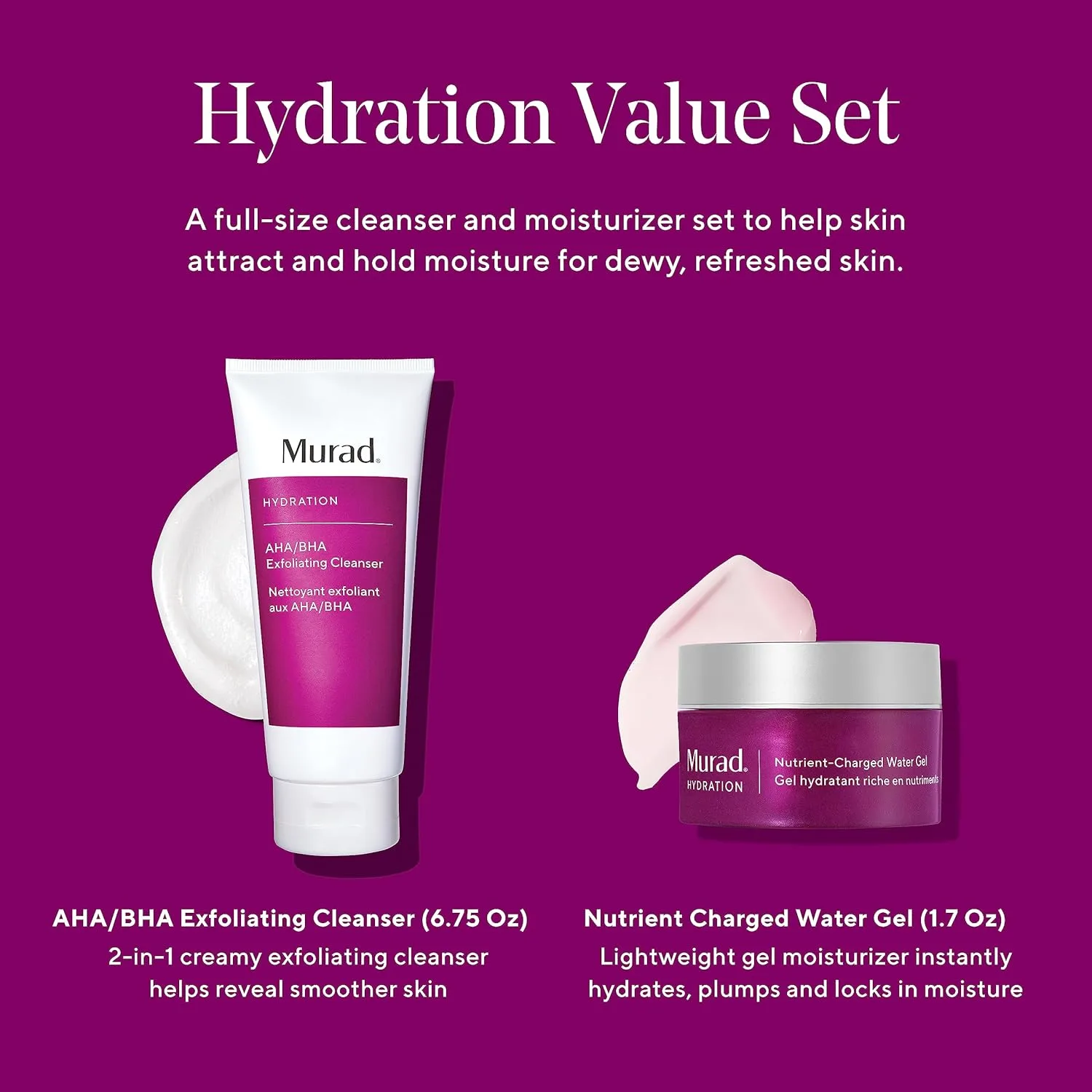 Набор Murad Smooth & Replenish Value Set - 2 полноразмерных средства  - очищающее средство с AHA/BHA кислотами и увлажняющий гель на водной основе. — фото 3