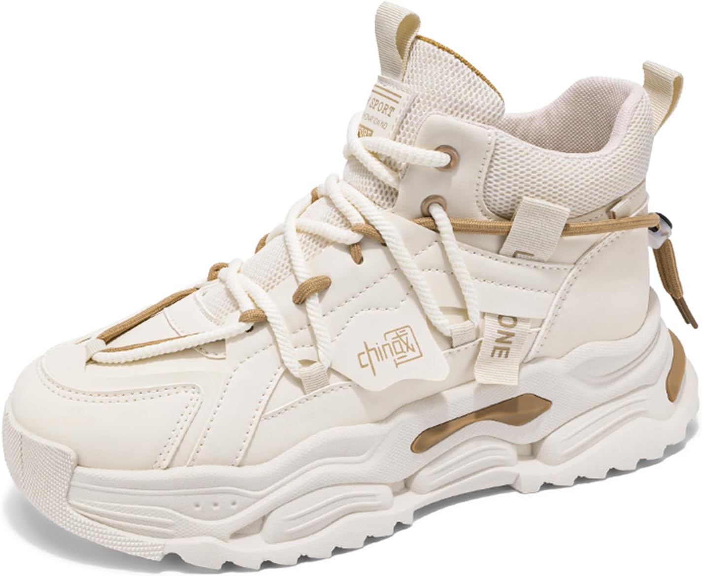 

Высокие кеды для мужчин Стильная спортивная обувь из искусственной кожи спортивные кроссовки для повседневной ходьбы Spwagym, бежевый