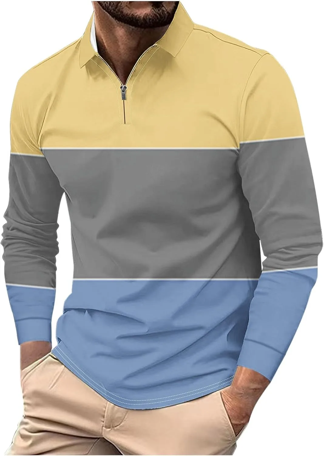 

Мужская рубашка-поло с воротником и длинным рукавом, полоска и цветные блоки Dovford