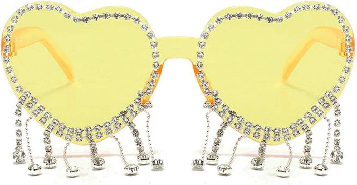 

COTIA Женские солнцезащитные очки с бриллиантами в форме сердца, милые, с блестящей кисточкой и стразами, модные женские яркие очки для вечеринок, Yellow