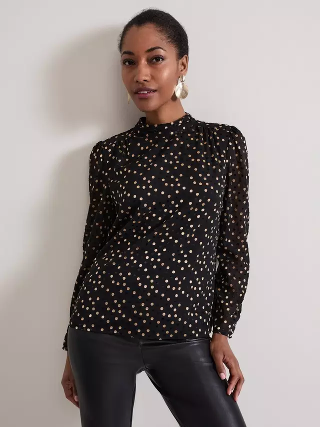 

Блуза Phase Eight Jacey Polka Dot High Neck, цвет black/gold