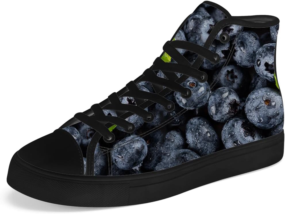 

Высокие кеды из холщовой ткани с черникой, фруктовые высокие кеды на шнуровке, повседневная обувь, подарки для мужчин и женщин Chebing, 611 Blue