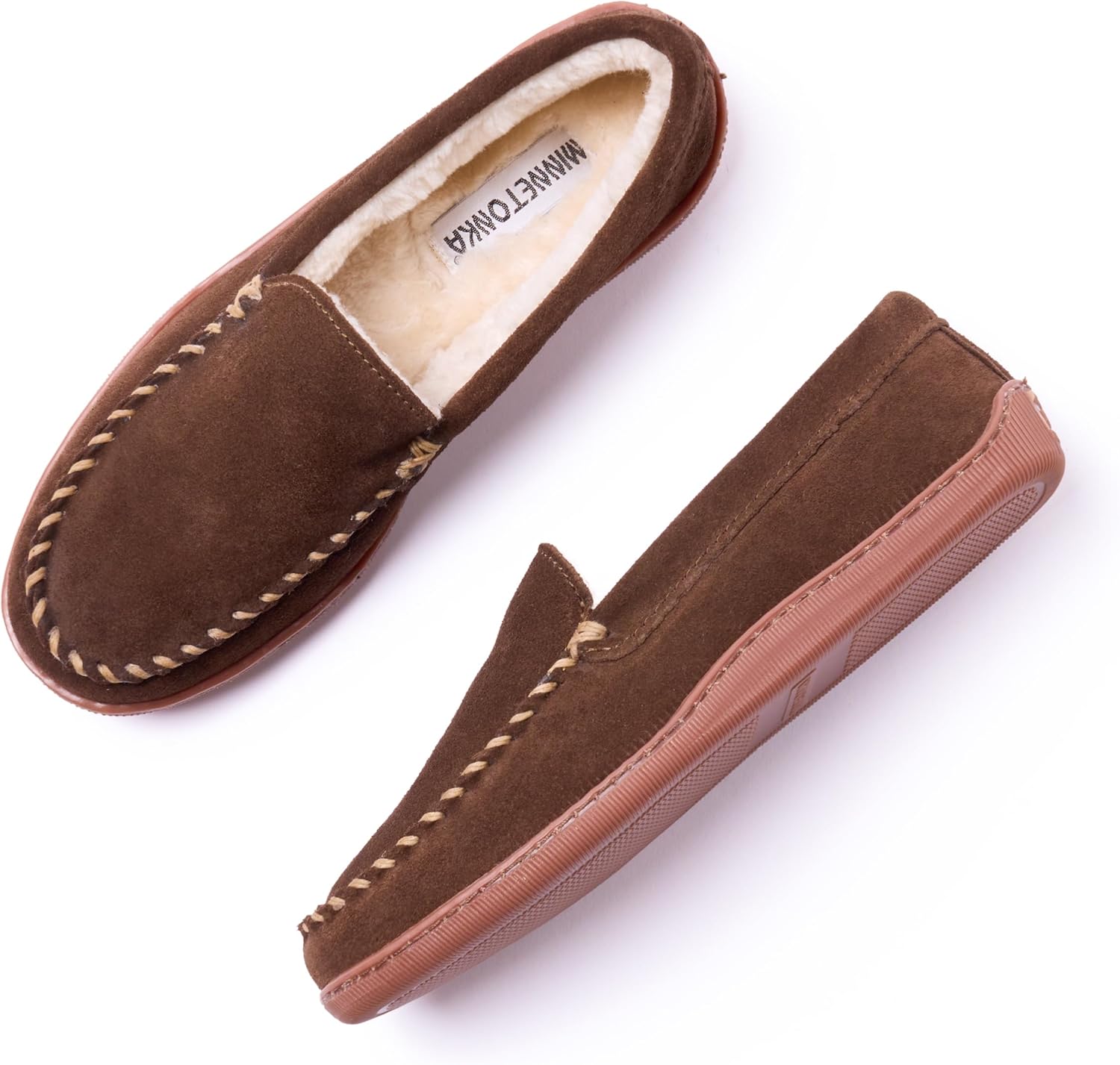 Мужские тапочки Minnetonka с плюшевой подкладкой и жесткой подошвой, шоколадный — фото 2