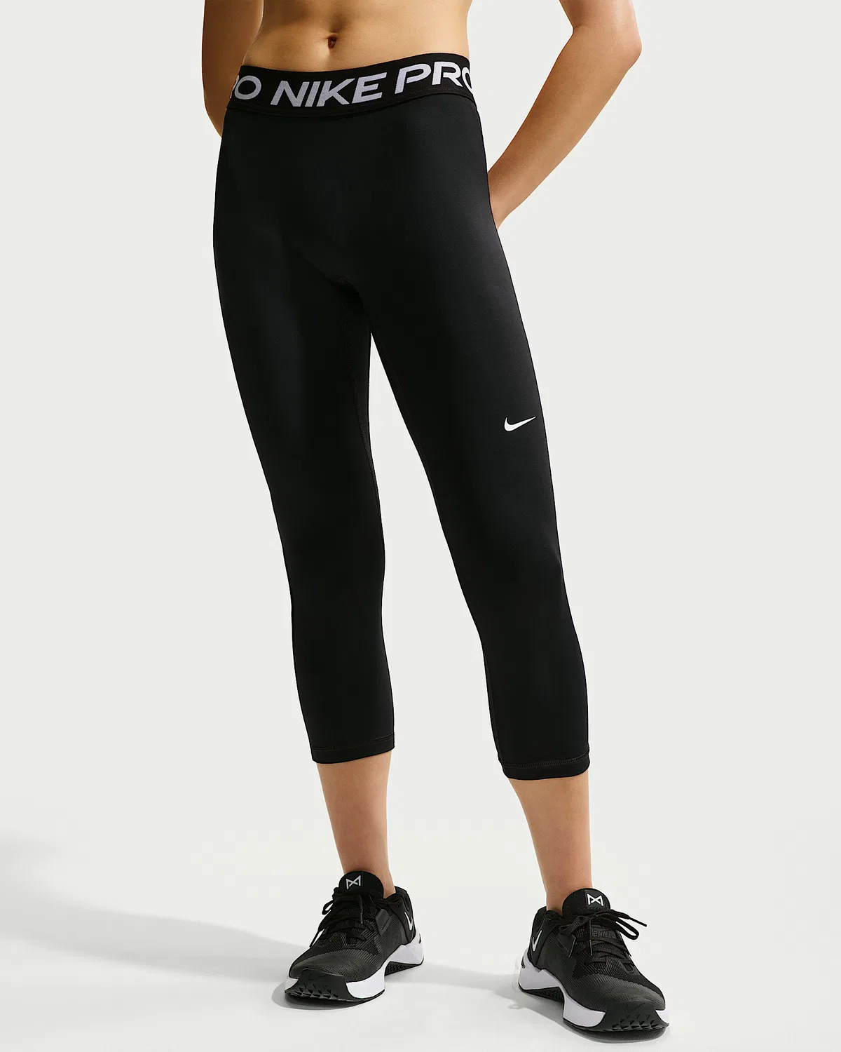 Женские леггинсы Nike Pro с завышенной талией, Black/Black/White — фото 2