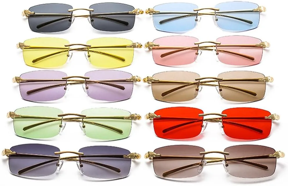 

Винтажные уникальные прямоугольные солнцезащитные очки без оправы для женщин, конфетные цвета, прозрачные линзы, мужские солнцезащитные очки HVTVTLA, Golden Gray