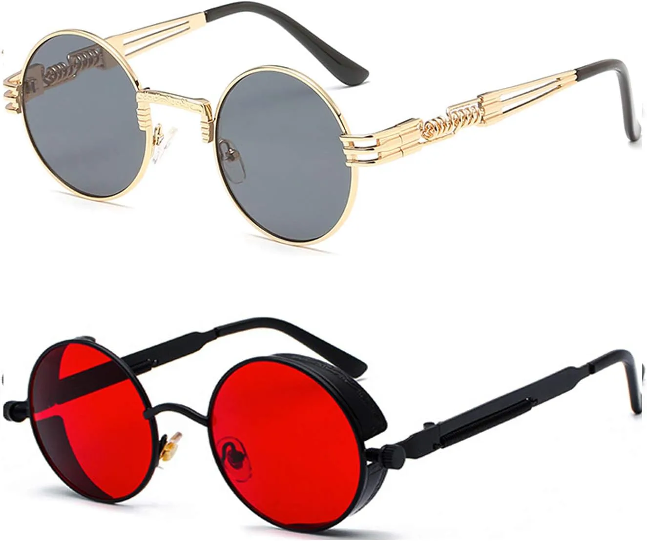 

Солнцезащитные очки PROUDDEMON в стиле ретро, ​​готика, стимпанк, для женщин и мужчин, с круглыми линзами и металлической оправой, Round Steampunk Spring Hinge 2 Pack