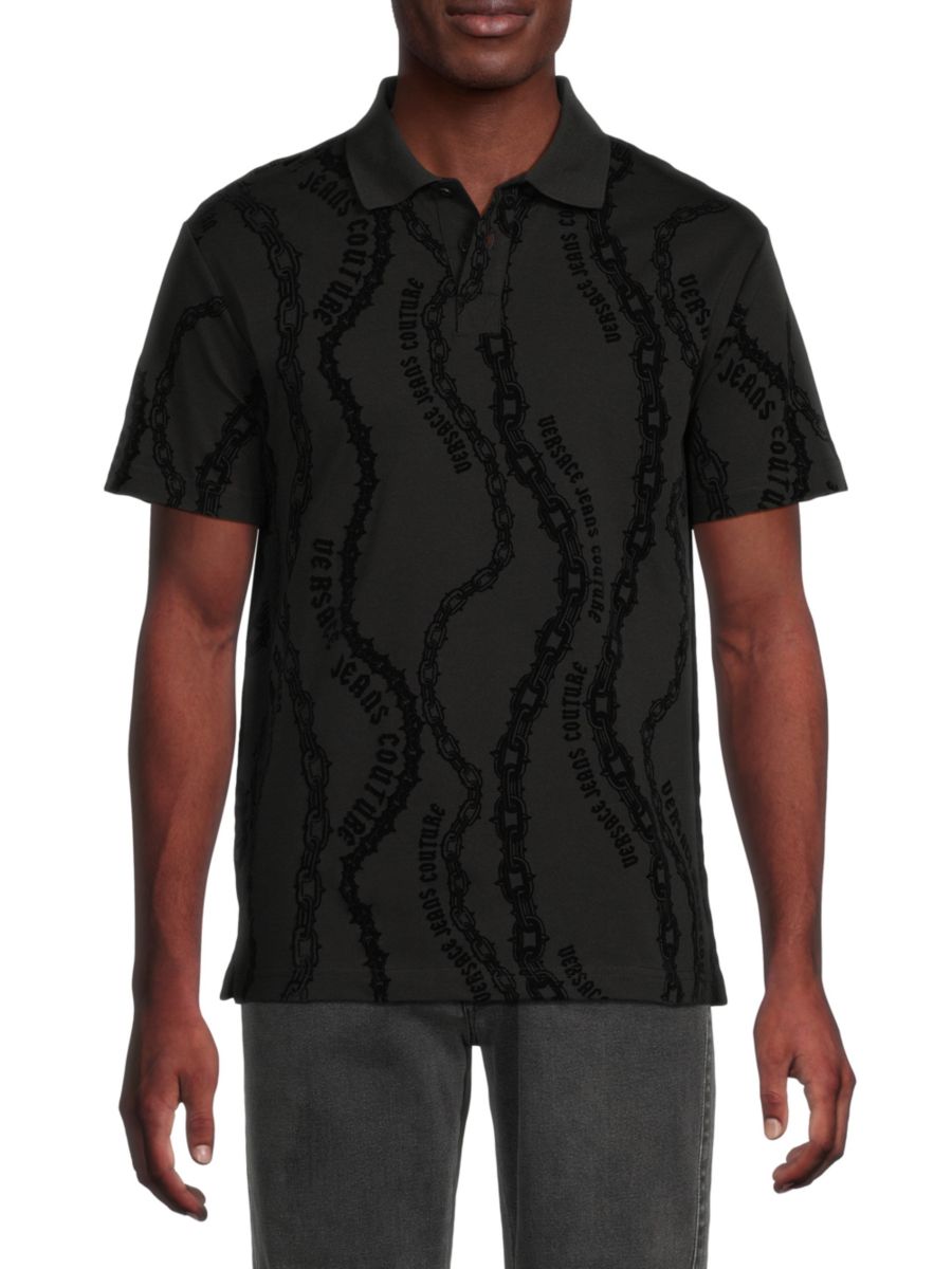 

Поло с логотипом и принтом Interlock Regular Fit Versace Jeans Couture, черный