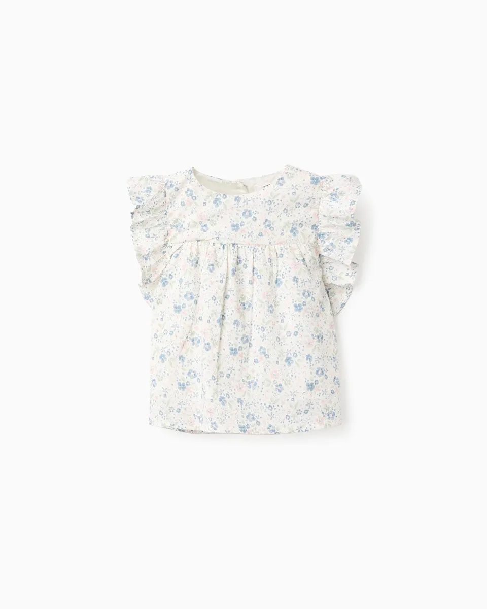 

Блузка для девочки, 100% хлопок, с цветочным принтом Zippy, белый