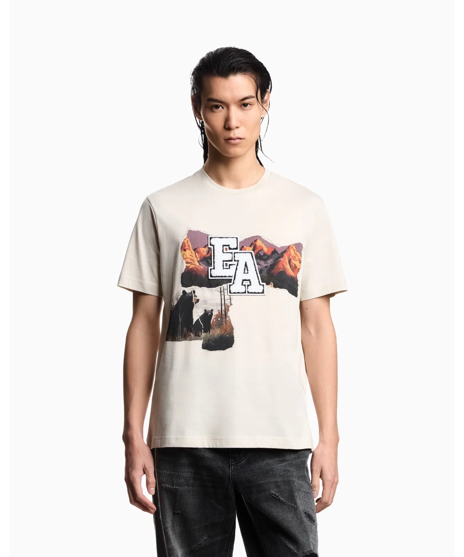 【Emporio Armani】Футболка Apres, трикотажная, с принтом «Горы» — фото 2